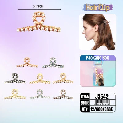 J3542, Hair Clip 3″ Inch with Pearl Assorted, 887257835421