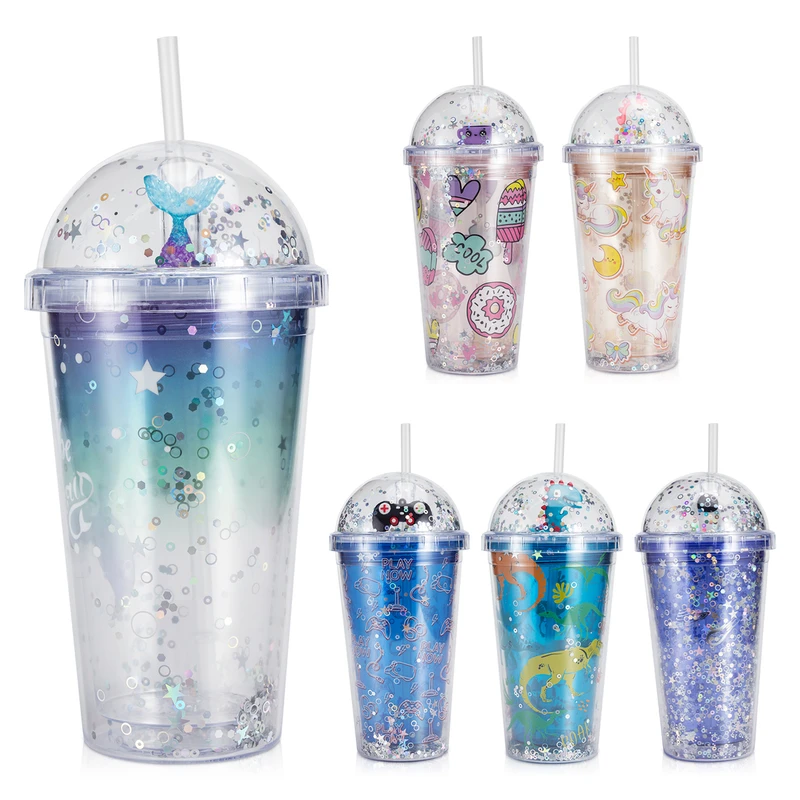 Splash Plastic Bottle with cute PVC & Straw 15oz/450ml
