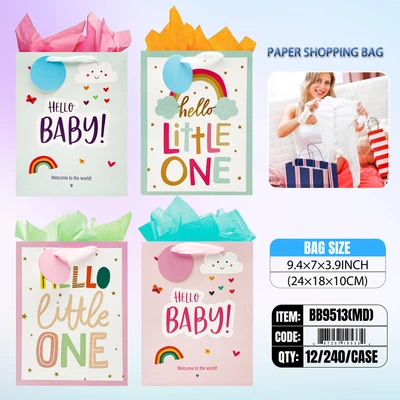 BB9513-MD, Baby Gift Bags MD. Assorted x4  9.4"x7"x3.9", 887257195334