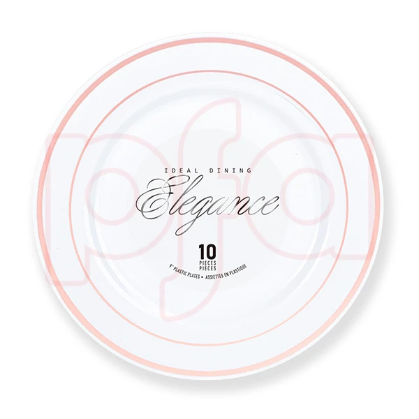 36214, Elegance Plate 9" White + 2 Line Stamp Rose Gold, 191554362147