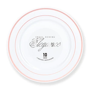 36214, Elegance Plate 9" White + 2 Line Stamp Rose Gold, 191554362147