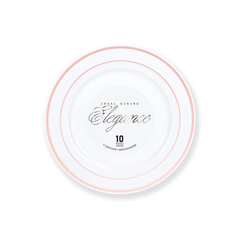 Elegance Plate 9" White + 2 Line Stamp Rose Gold