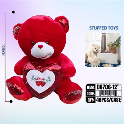 D6706-12", BEAR RED W. HEART 12", 887257568190