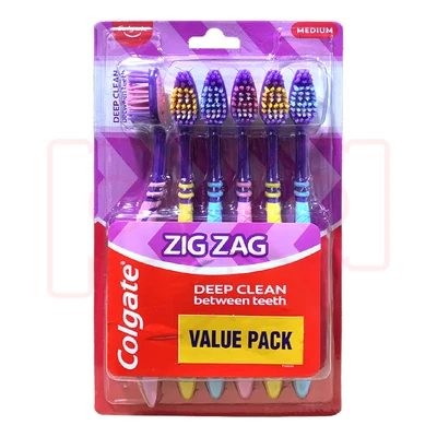 CTB-ZZ-6DC, Colgate Toothbrush Zig Zag 6PK Deep Clean Medium, 8901314308436