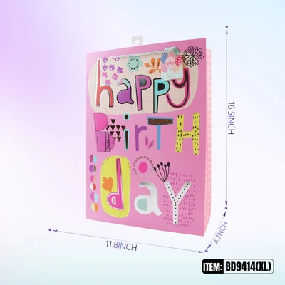 BD9414-XL, Birthday Gift Bags XL x4 Assted. 11.8"x4.7"x16.5", 887257130304