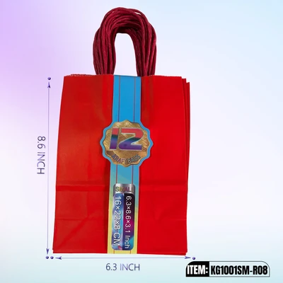 KG1001SM-R08, Kraft Bags SM. Red 8.6"x6.3"x3.1", 887258100085