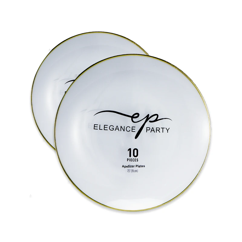 Elegance Party Curve 10PK 7.5" Dinner Plate White+Gold