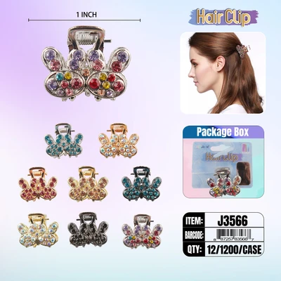 J3566, Hair Clip 1″ Inch with Diamond Assorted, 887257835667