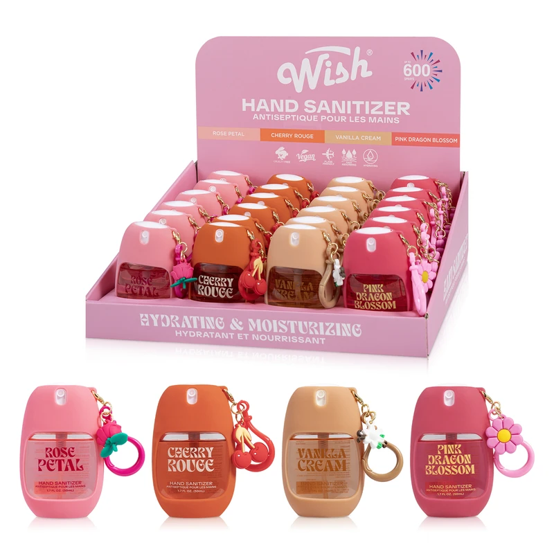 Wish Liquid Hand Sanitizer Spray 1.7oz with Silicone Holder In PDQ