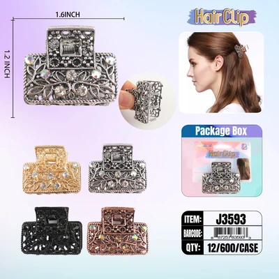 J3593, Hair Clip 2″ Inch with Diamond Assorted, 887257835933