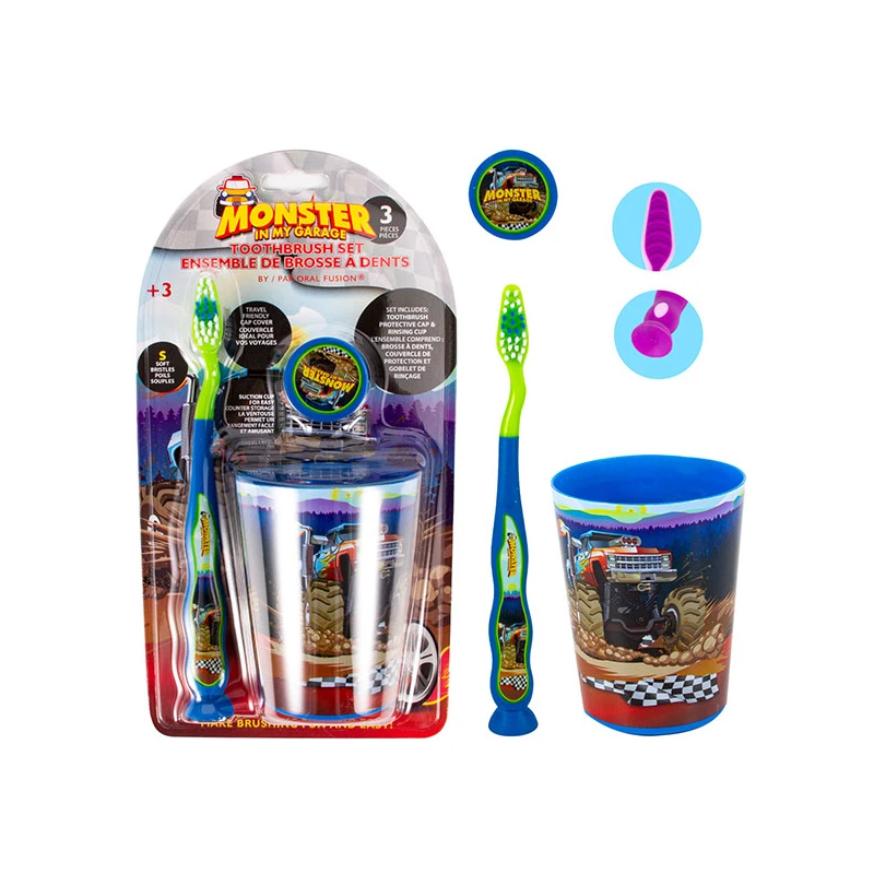 Oral Fusion Kids Toothbrush 3PK w/ Cup Monster Truck
