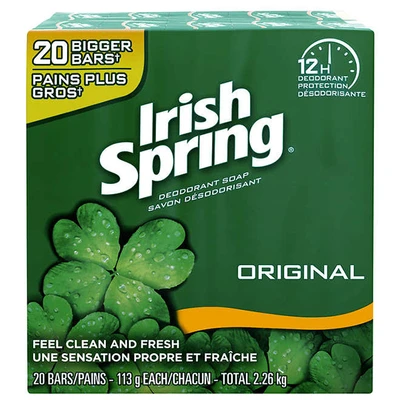 IS20R, Irish Spring Bar Soap 4oz 20PK Original, 827854001492