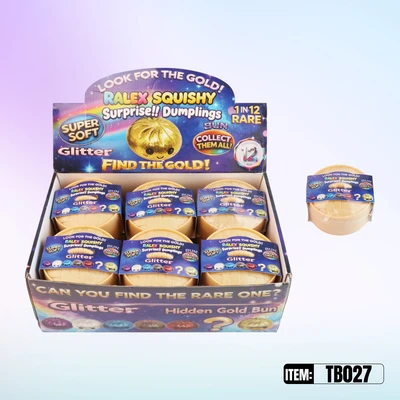 TB027, Ralex Squishy Dumplings Glitter Surprise Gold 3.35", 887258010278