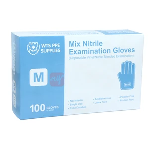 MNE103B, WTS Mix Nitrile Blue Examination Gloves 100ct Large, 810058360571
