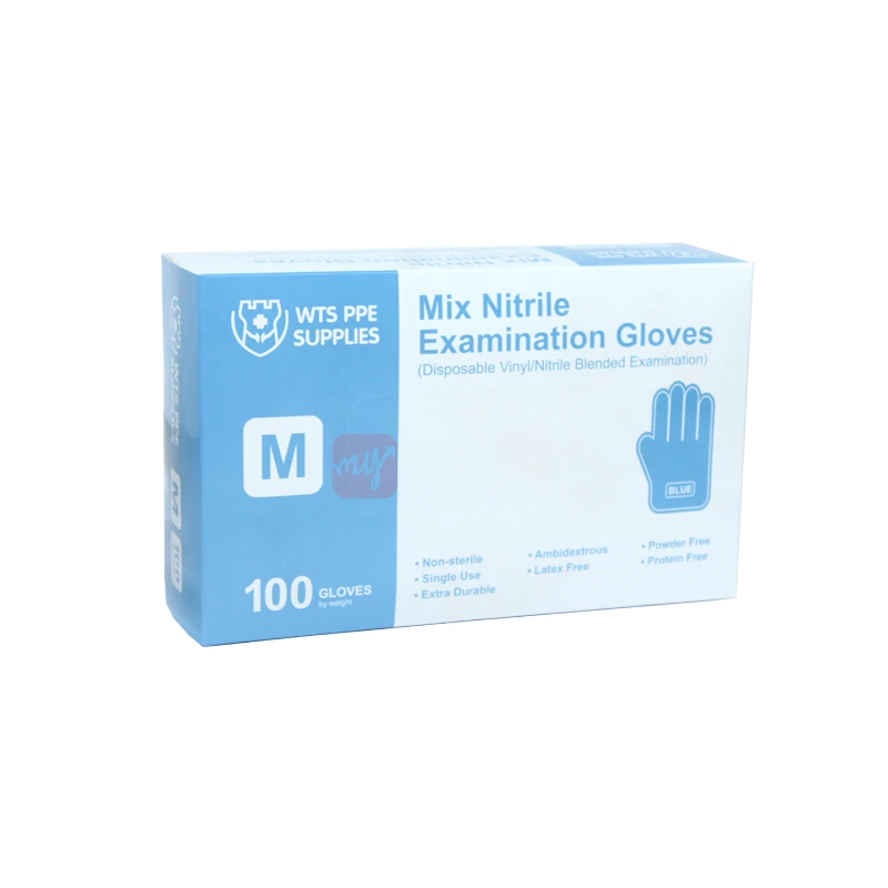 WTS Mix Nitrile Blue Examination Gloves 100ct Medium