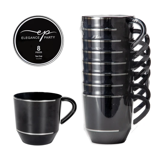 36272, Elegance Party 8PK 12.5oz  Tea Cup Black+Silver, 191554362727