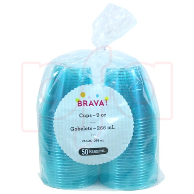 AMS-350741.54, Amscan Brava 9oz Plastic Tumbler 50 Pack Cribbean Blue, 192937496183