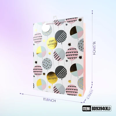 BD9394-XL, Birthdays Gift Bags XL. Assorted x4 Styles 12.2"x4.7"x16.5", 887257130465