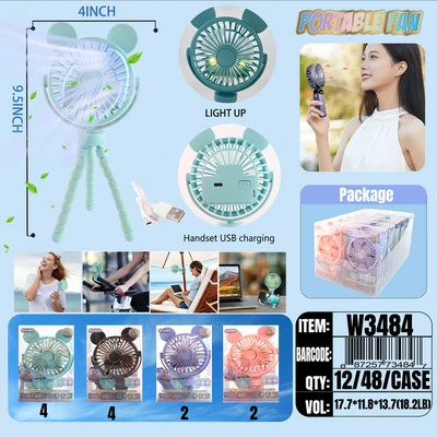 W3484, Rechargeable Portable Fan Light Up Assorted Color/PDQ, 887257734847