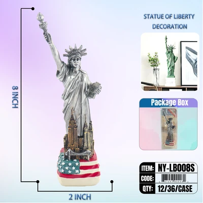 NY-LB008S, STATUE OF LIBERTY Silver Flag color (8"), 887257900082