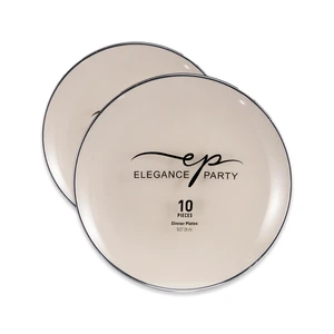 36345, Elegance Party Curve 10PK 10.25" Dinner Plate Linen+Silver, 191554363458