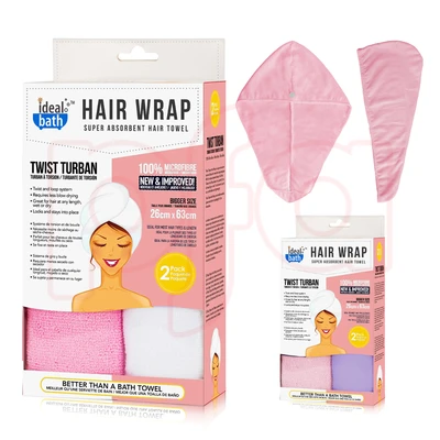 73013, Ideal Bath Hair Wrap Towel 2PK, 191554731035
