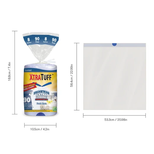 30155, XtraTuff Extra Strong Medium Drawstring Trash Bags 8Gal 90CT - Fresh Linen, 191554301559