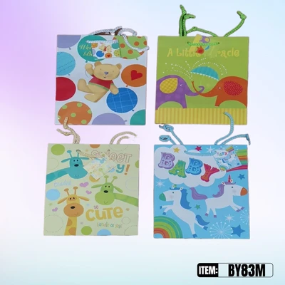 BY83M, Baby Gift Bags MD. Assorted x4  9.4"x7"x3.9", 677916584094