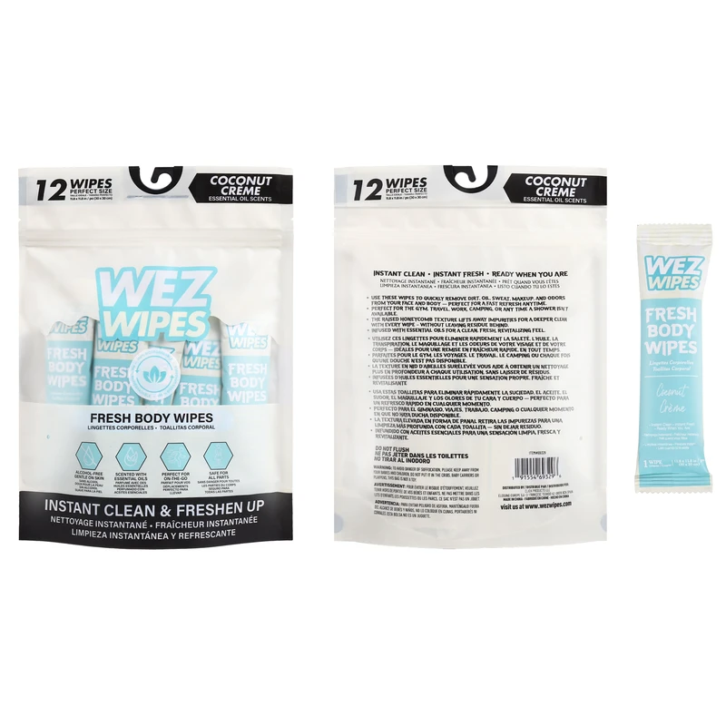 WEZ WIPES Fresh Body Wipes 12pcs Coconut Crème