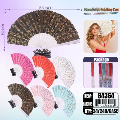 B4364, Hand Fan 16.5“x9.2" 24/DPQ, 887257643644