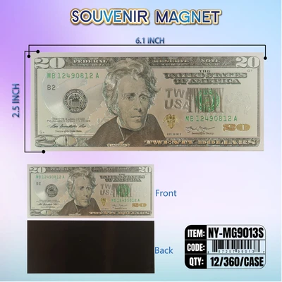 NY-MG9013S, Money Magnet $20 Bill Silver, 887257990137