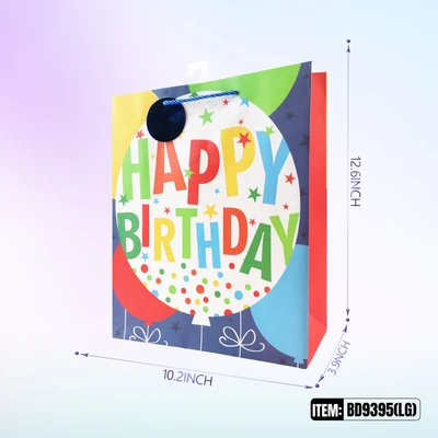 BD9395-LG, Birthdays Gift Bags LG. Assorted x4 Styles 10.2"x3.9"x12.6", 887257130502