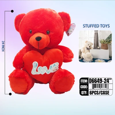D6649-24", BEAR RED W. HEART 24", 887257566547