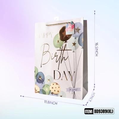 BD9389-XL, Birthday Gift Bags XL.Assorted x4 Styles 11.8"x4.7"x16.5", 887257130663