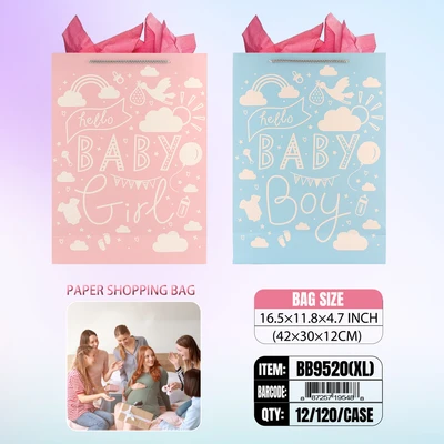 BB9520-XL, Baby Gift Bags XL.Assorted x4 16.5"x11.80"x4.7", 887257195488