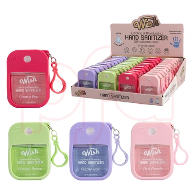 60394, Wish Liquid Hand Sanitizer Spray 1.2oz w/ Silicone Holder PDQ, 191554603943
