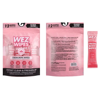 69326, WEZ WIPES  Fresh Body Wipes 12pcs Guava Glow, 191554693265