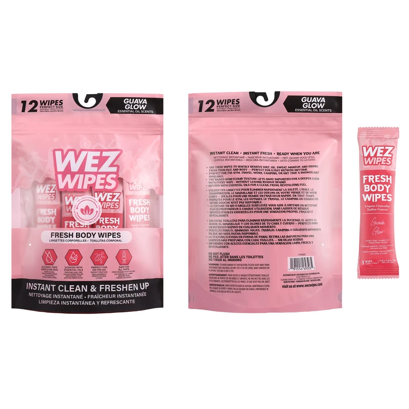 WEZ WIPES Fresh Body Wipes 12pcs Guava Glow
