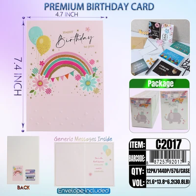 C2017, Birthday Premium Card Generic Messages Inside 12/PVC (144DP), 887257920172