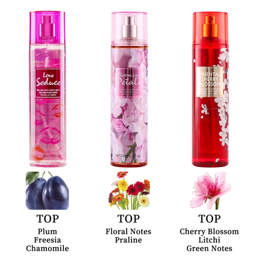88843, Women's Body Mist Display 8 oz/ 236 ml Love Of Magic, 6 Scents Love Seduce/Magic Spell/Oriental Cherry Blossom/Secret Desire/Sweet Pea/Warm Vanilla - United Scents, 191554886087