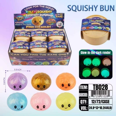 TB028, Ralex Squishy Dumplings Glitter & Glow In Dark Surprise Gold 3.35", 887258010285