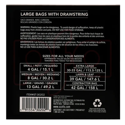 ST-30202, Drawstring Trash Bag Flex 13 Gal 60CT White Lemon - Scotts, 191554302020