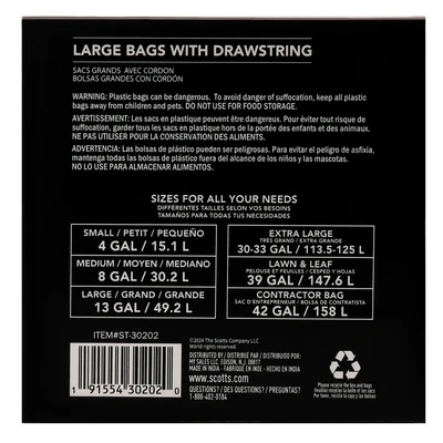 ST-30202, Drawstring Trash Bag Flex 13 Gal 60CT White Lemon - Scotts, 191554302020
