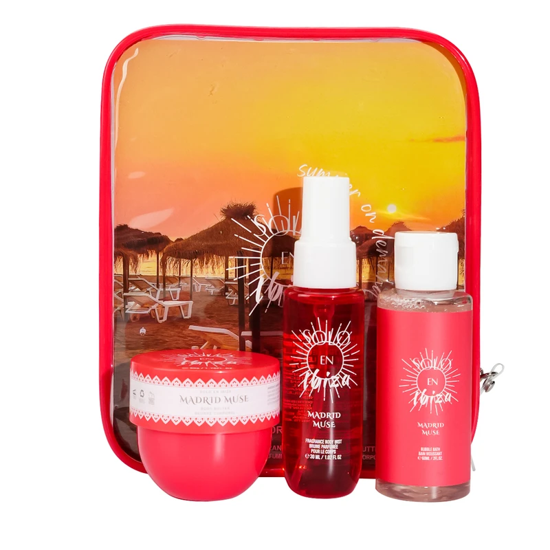 Women's 3 Pcs Bag Set 1.76 oz Body Butter 2 oz Bubble Bath 1.02 oz Body Mist Madrid Muse Scents - Solo En lbiza