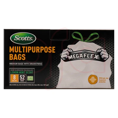 ST-30201, Drawstring Trash Bag Flex 8 Gal 52CT White Lemon - Scotts, 191554302013