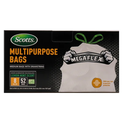 ST-30201, Drawstring Trash Bag Flex 8 Gal 52CT White Lemon - Scotts, 191554302013