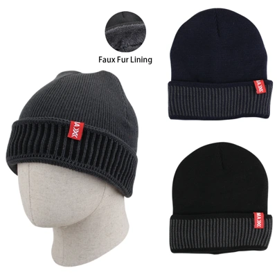 10063, Thermaxxx Men Winter Knit Hat w/ Fur Lining, 191554100633