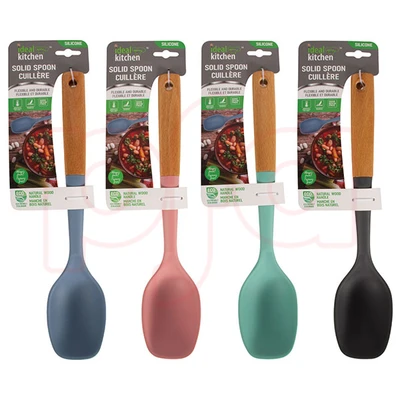 56394, Ideal Kitchen Silicone w/ Wood Handle Solid Spoon, 191554563940