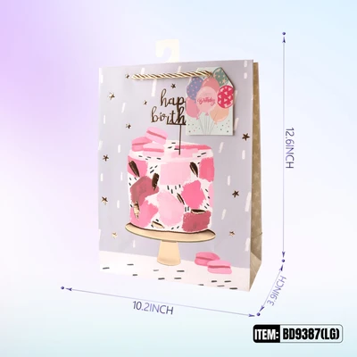 BD9387-LG, Birthday Gift Bags LG.Assorted x4 Styles 10.2"x3.9"x12.6", 887257130649