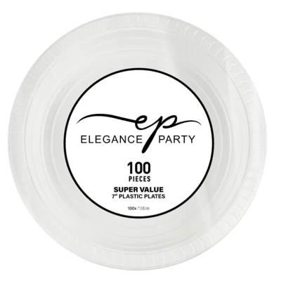 36128, EP Plastic Plate 7in White 100CT Value, 191554361287